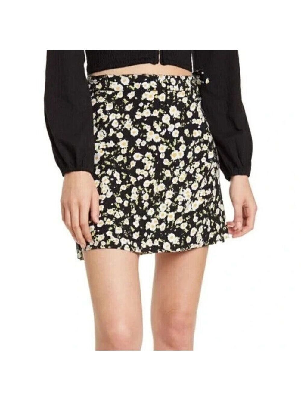 Abound BNWOT black floral mini wrap Skirt